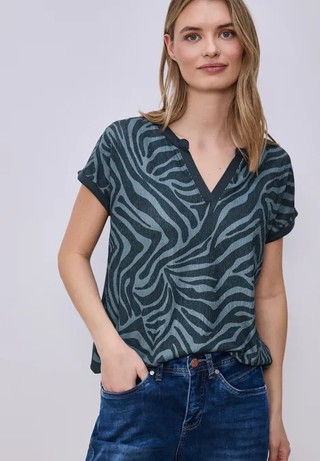 T-shirt met split neck en elastische zoom cool vintage green