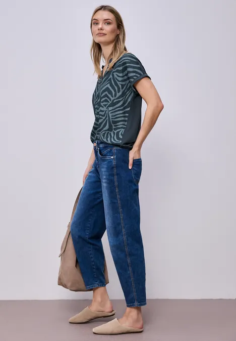 T-shirt met split neck en elastische zoom cool vintage green