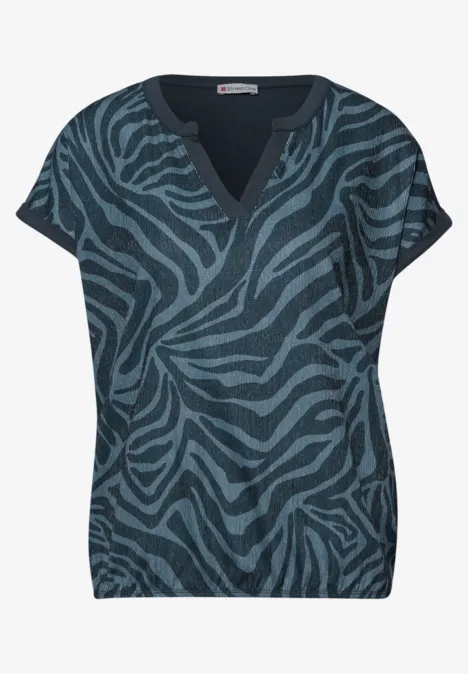 T-shirt met split neck en elastische zoom cool vintage green