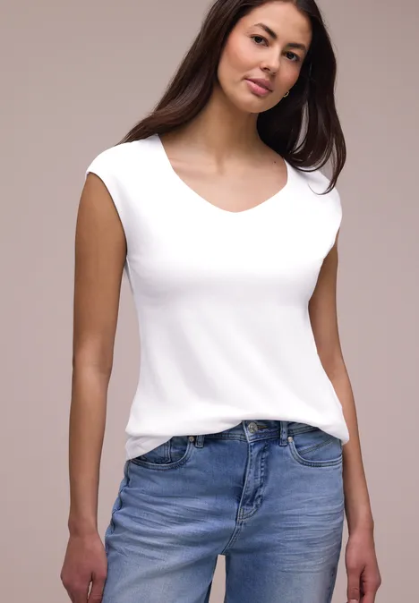 Ärmelloses Shirt mit Diamantausschnitt White