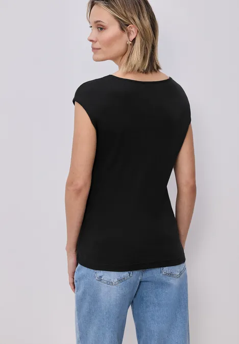 Koszulka bez rękawów z dekoltem z diamencikami Black