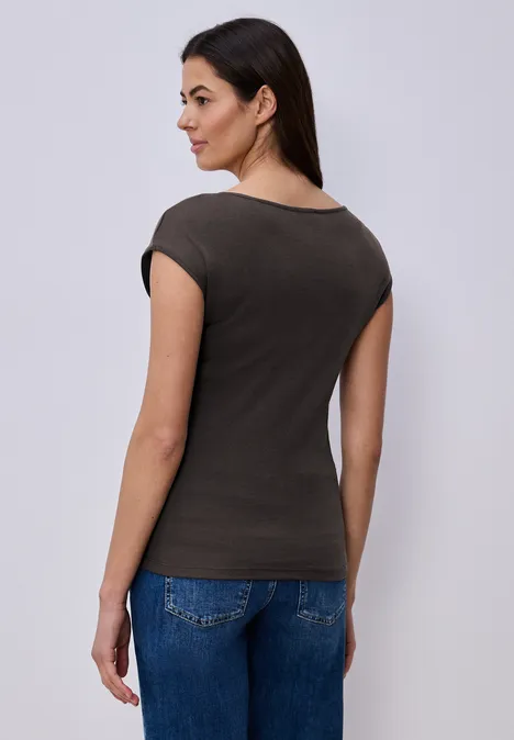 Koszulka bez rękawów z dekoltem z diamencikami espresso brown