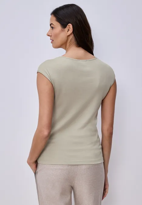 Koszulka bez rękawów z dekoltem z diamencikami timeless beige