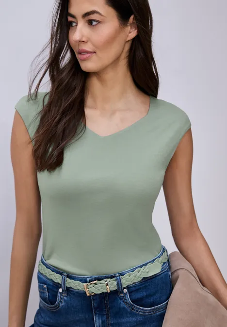 Ärmelloses Shirt mit Diamantausschnitt dark serene green