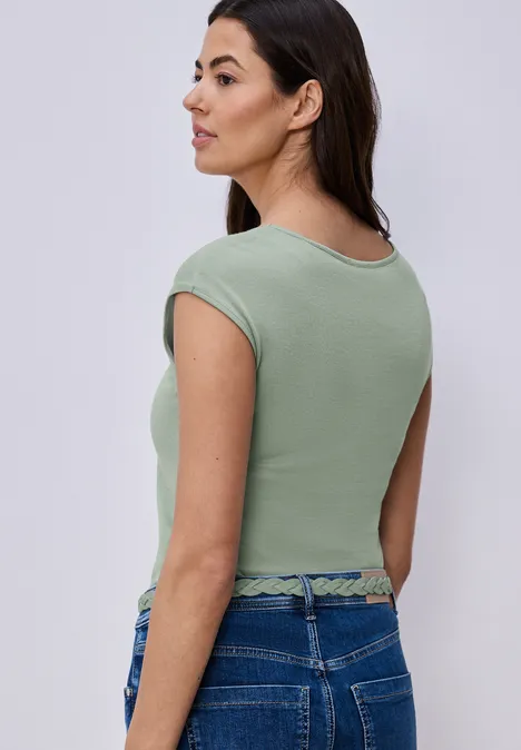 Ärmelloses Shirt mit Diamantausschnitt dark serene green