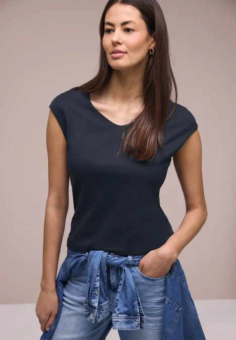 Ärmelloses Shirt mit Diamantausschnitt shadowed navy