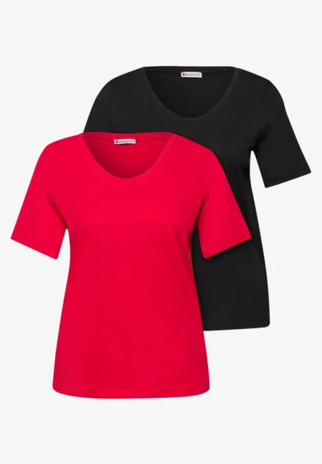 Basic T-Shirts im 2er-Pack black/salsa red