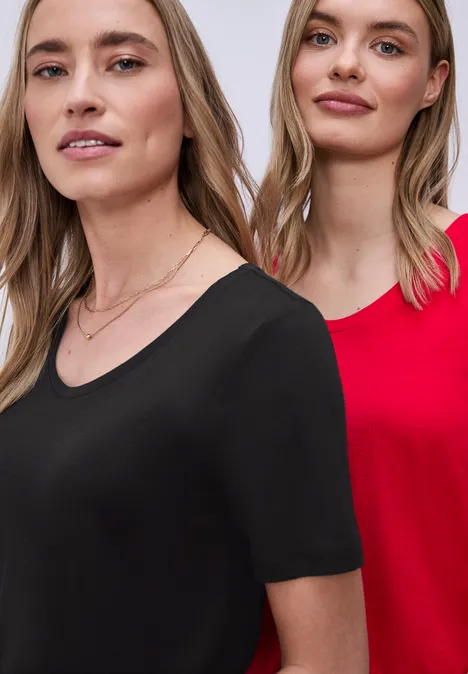 Basic T-Shirts im 2er-Pack black/salsa red