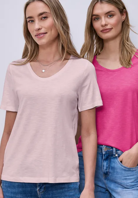 Basic T-Shirt mit Kurzarm im 2er-Pack magenta dream/minimal rose