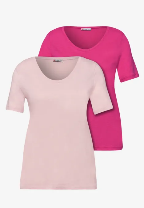 Basic T-Shirt mit Kurzarm im 2er-Pack magenta dream/minimal rose