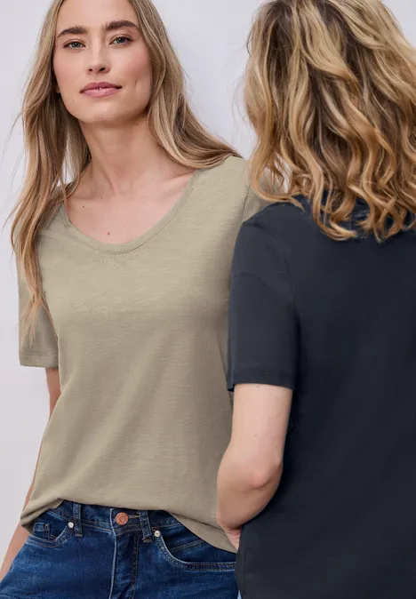 Basic T-Shirt mit Kurzarm im 2er-Pack shadowed navy/timeless beige Basic T-Shirt mit Kurzarm im 2er-Pack shadowed navy/timeless beige