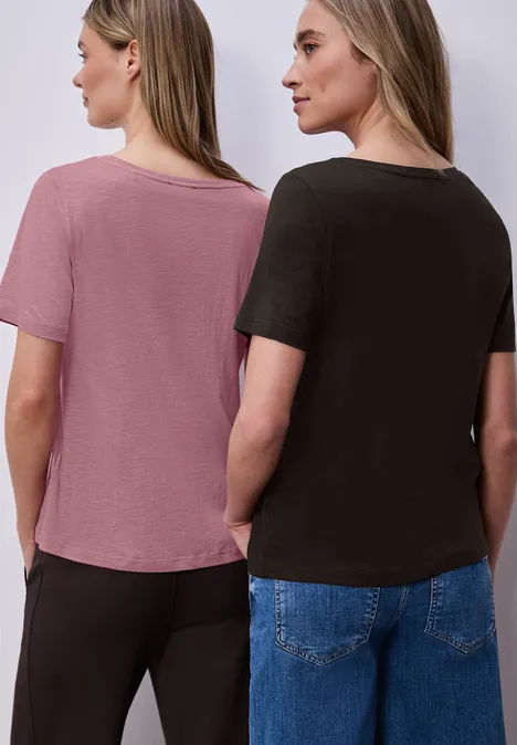 Basic T-Shirts im 2er-Pack espresso brown/clouded blush