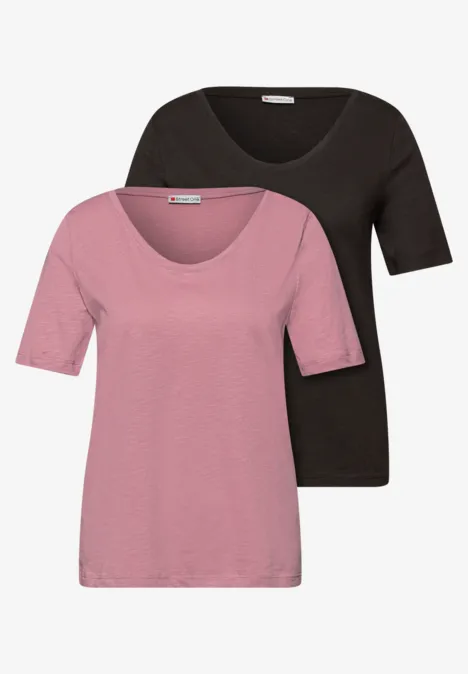 Basic T-Shirts im 2er-Pack espresso brown/clouded blush
