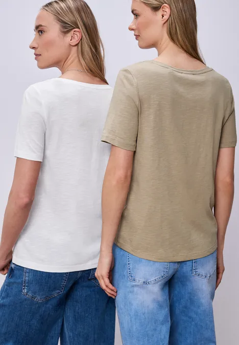 Basic T-Shirts im 2er-Pack white/timeless beige
