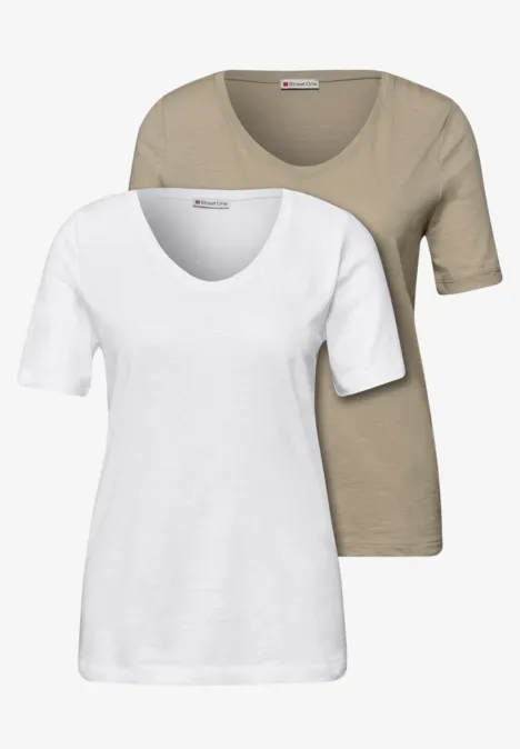 Basic T-Shirts im 2er-Pack white/timeless beige