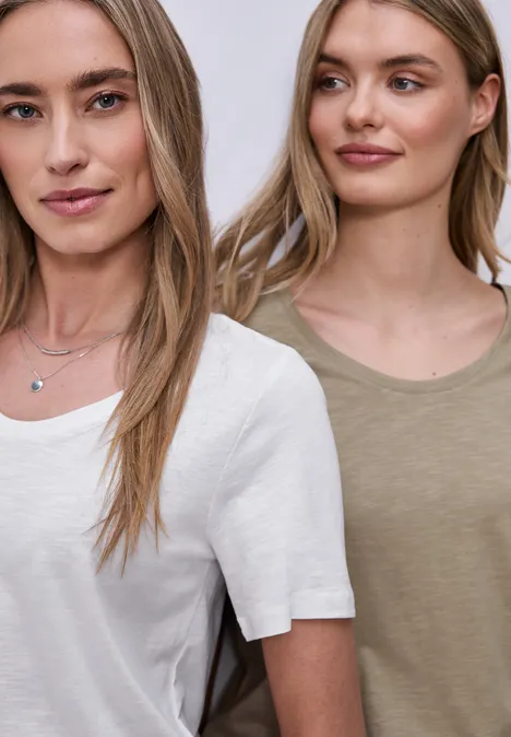 Basic T-Shirts im 2er-Pack white/timeless beige