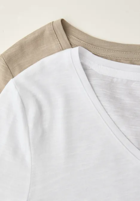 Basic T-Shirts im 2er-Pack white/timeless beige