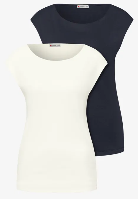 Basic Shirt mit Boatneck im 2er-Pack off white/shadowed navy