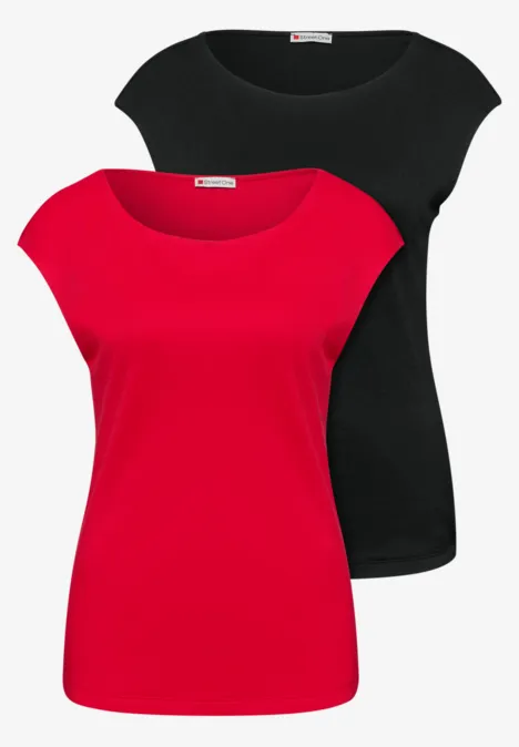 Basic Shirt mit Boatneck im 2er-Pack black/salsa red