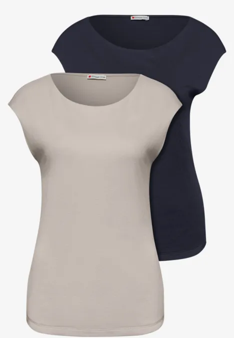 Basic Shirt mit Boatneck im 2er-Pack shadowed navy/timeless beige