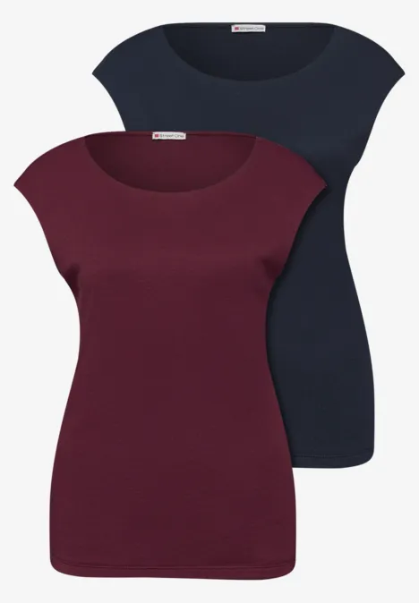 Basic Shirt mit Boatneck im 2er-Pack shadowed navy/truffle red