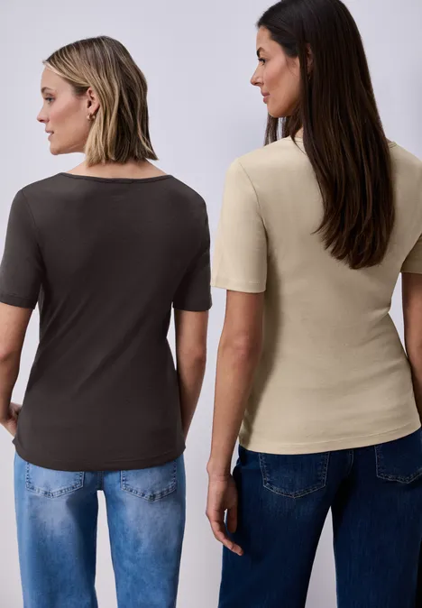 T-shirts avec encolure en cœur en pack de 2 cotton beige/espresso brown