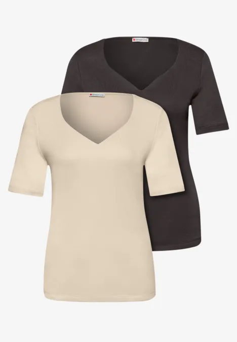 T-shirts avec encolure en cœur en pack de 2 cotton beige/espresso brown