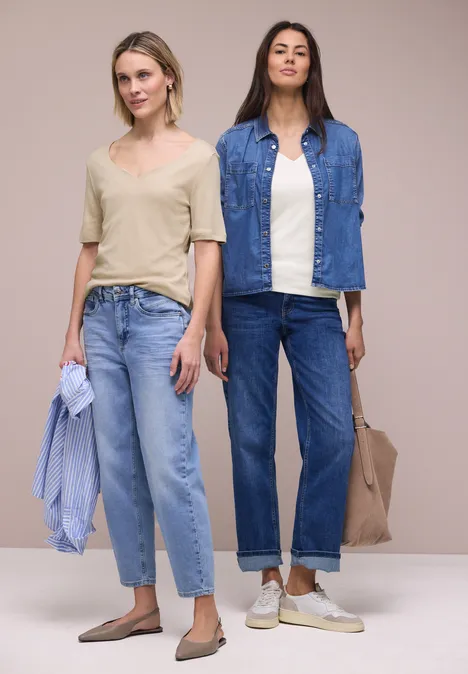 T-Shirts mit Herzausschnitt im 2er-Pack off white/cotton beige T-Shirts mit Herzausschnitt im 2er-Pack off white/cotton beige