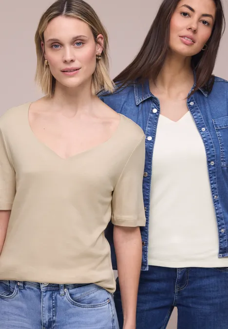 T-Shirts mit Herzausschnitt im 2er-Pack off white/cotton beige T-Shirts mit Herzausschnitt im 2er-Pack off white/cotton beige