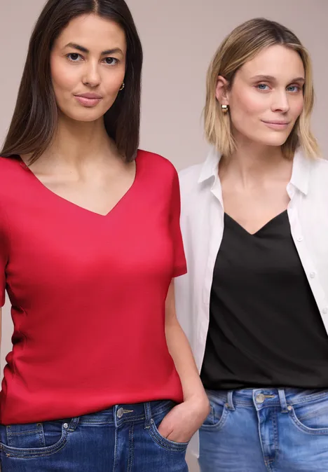 Shirt met hartvormige halslijn in een pak van 2 black/salsa red