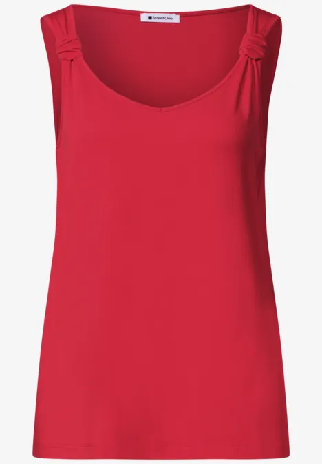 Top met V-hals en knoopdetail salsa red Ärmelloses Damen-Top in kräftigem Rot mit dekorativen Knoten an den Trägern