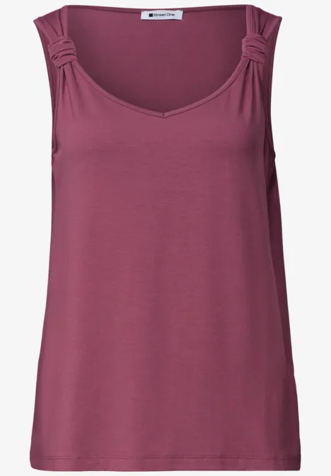 Mouwloos dames top in bordeaux met ronde hals en geraffineerde schouderdetails