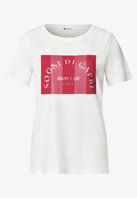 Weißes T-Shirt mit rotem Aufdruck 'SOGNI DI CAFFE amore e caffè ITALY'.