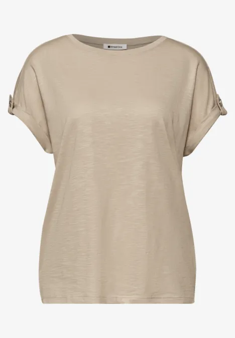 T-shirt à col rond avec détails de boutons cotton beige T-shirt à col rond avec détails de boutons cotton beige