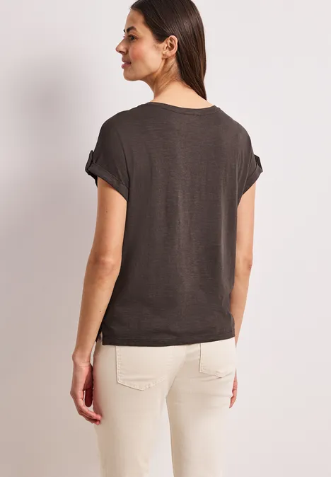 T-Shirt mit Rundhals und Knopfdetails espresso brown