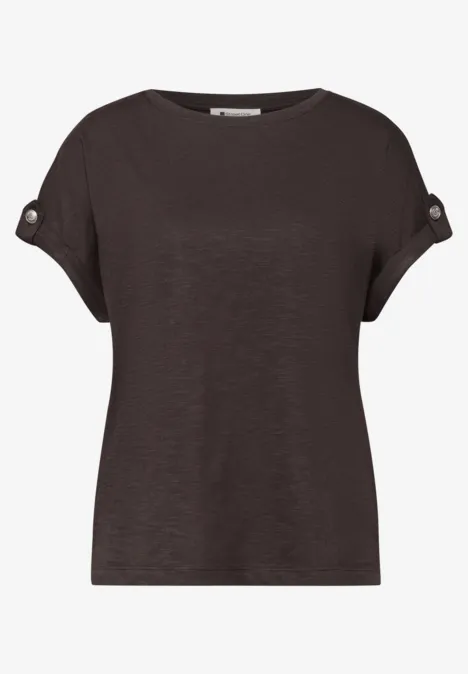 T-Shirt mit Rundhals und Knopfdetails espresso brown