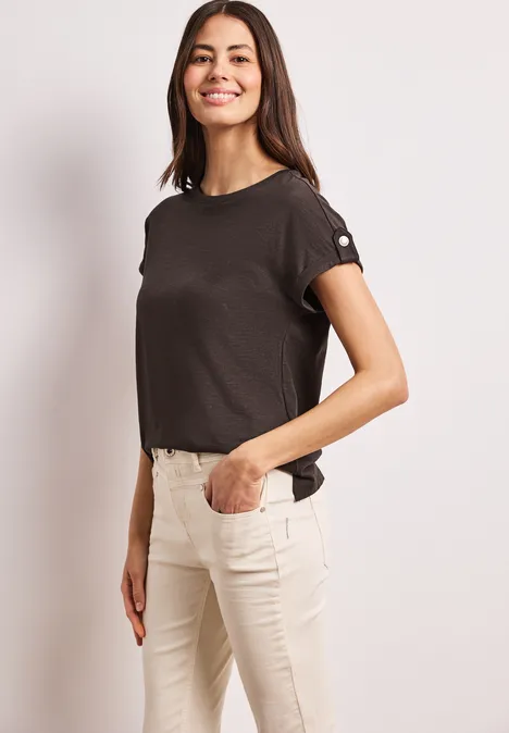 T-Shirt mit Rundhals und Knopfdetails espresso brown