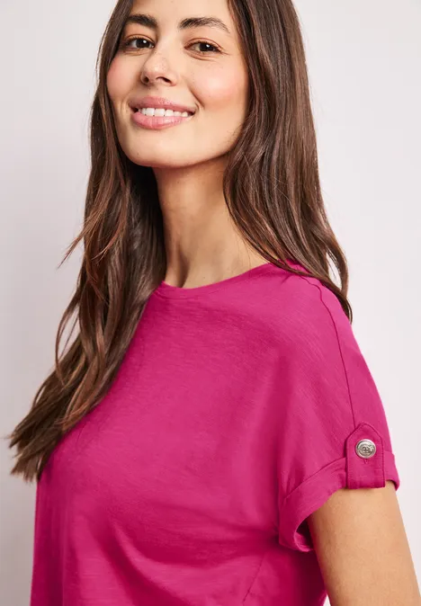 Koszulka z okrągłym dekoltem i guzikami magenta dream