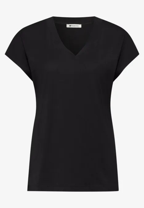 Dropped Shoulder Shirt mit V-Neck Black