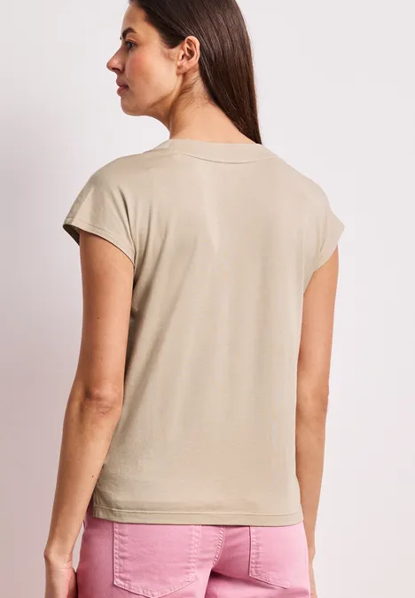 Koszulka na ramiączkach z dekoltem w szpic cotton beige