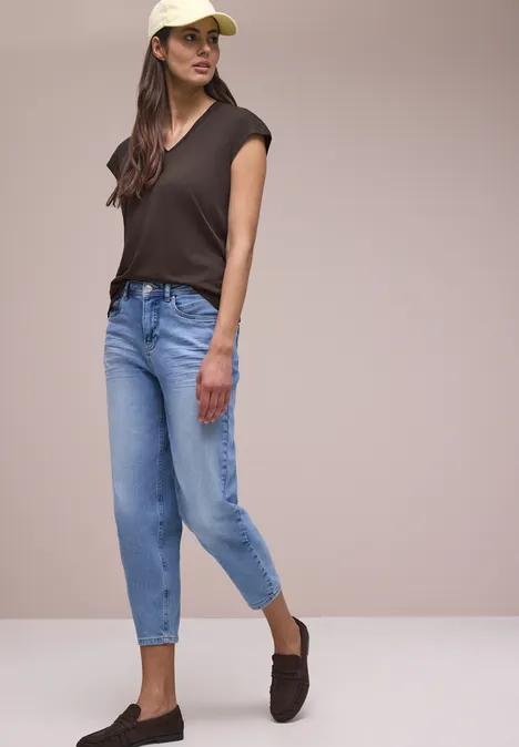 Dropped Shoulder Shirt mit V-Neck espresso brown