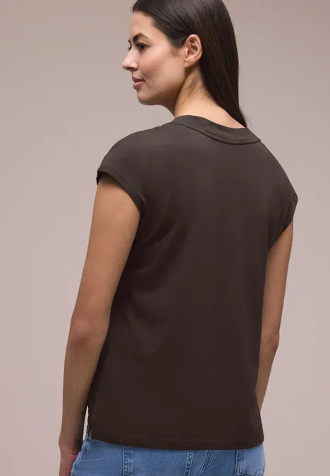 Dropped Shoulder Shirt mit V-Neck espresso brown