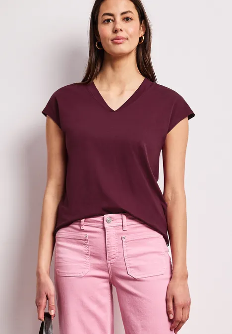 Koszulka na ramiączkach z dekoltem w szpic truffle red