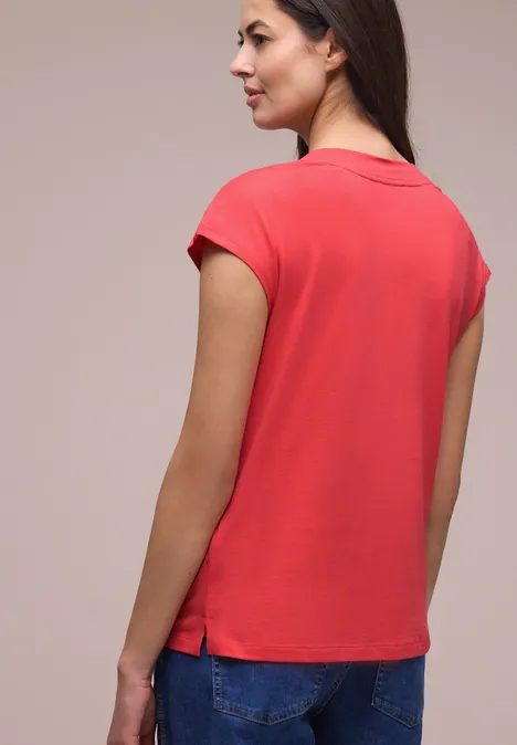 Dropped Shoulder Shirt mit V-Neck sunset red