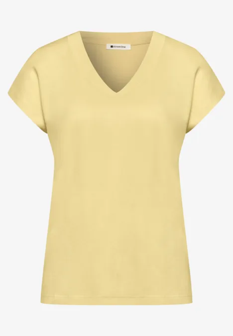 Dropped Shoulder Shirt mit V-Neck soft yellow