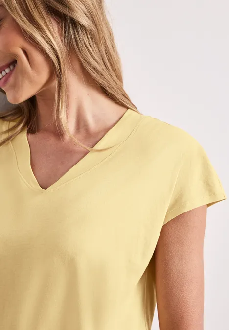 Dropped Shoulder Shirt mit V-Neck soft yellow Dropped Shoulder Shirt mit V-Neck soft yellow