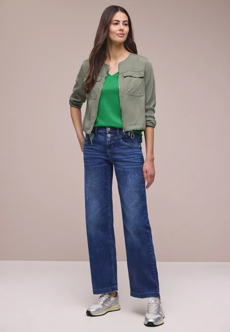 Dropped Shoulder Shirt mit V-Neck ever green