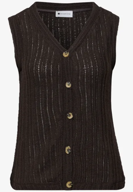 Gilet avec col en V et patte de boutonnage espresso brown