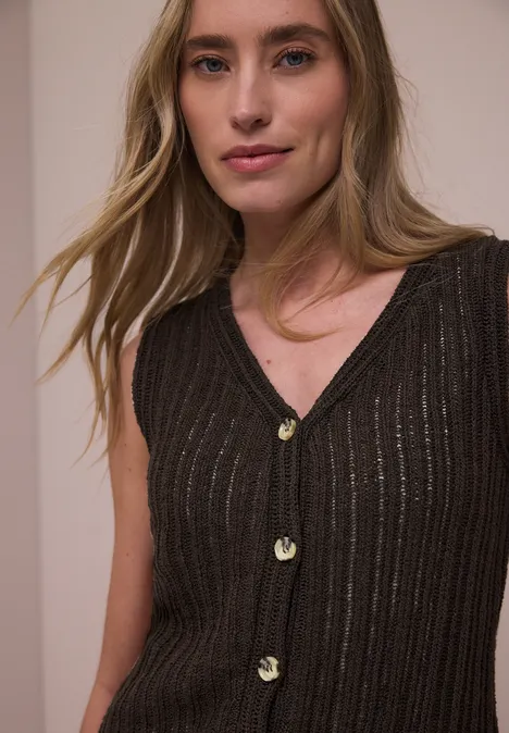 Gilet avec col en V et patte de boutonnage espresso brown