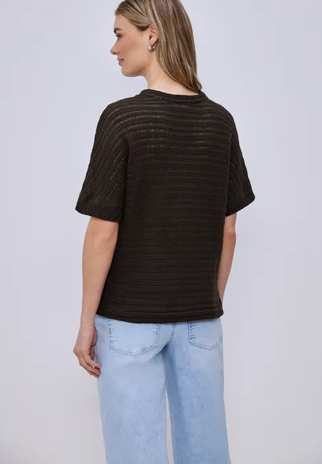 T-Shirt mit Rundhals und Struktur espresso brown T-Shirt mit Rundhals und Struktur espresso brown